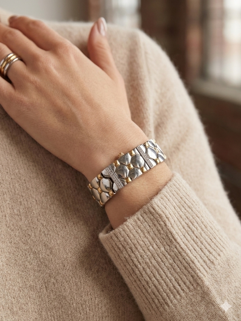 Anne Klein Two-Tone Silver and Gold Link Bracelet Watch